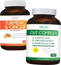 保存 11 (23% 关闭) - Gut Balance Bundle - Gut Complex 与 Caprylic Acid 用于平衡 Gat 健康与 Probiot 支持 (120 Capsules) & Turmeric & Ginger 与 95% Crucuminoids & Bioperine (90 Capsules)