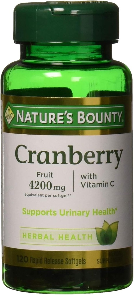 自然丰盛的Cranberry,配有维生素C的草药健康补充,支持尿液健康,4200mg,120软胶