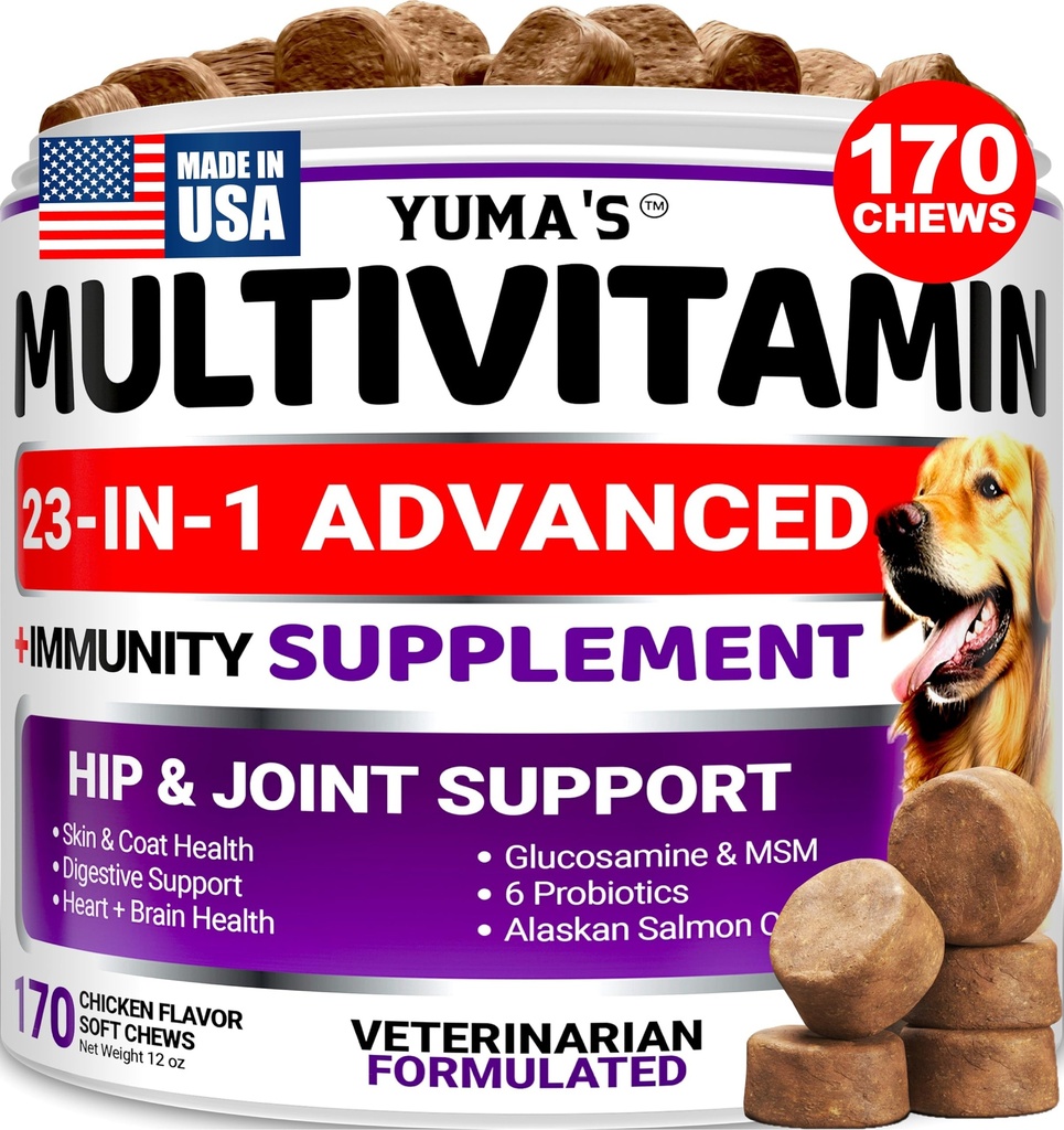 狗多维他明可与Glucosamine-狗维生素和补充剂-170 治疗 - 狗的高级和小狗多维他明 - Hip & 联合支持 - Immune健康,皮肤,心脏,文摘,Probiotics
