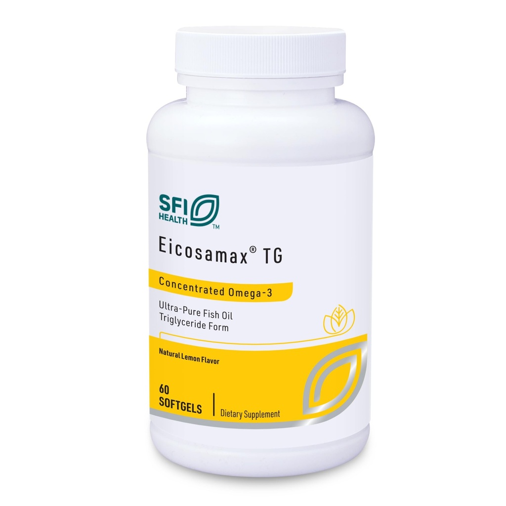 Klaire Labs SFI 健康 Eicosamax TG 鱼油 - 带有EPA/DHA的超纯Omega-3 鱼油药 - 可持续来源 - 天然柠檬火焰,用于无鱼的Burps或aftertaste(60软胶)