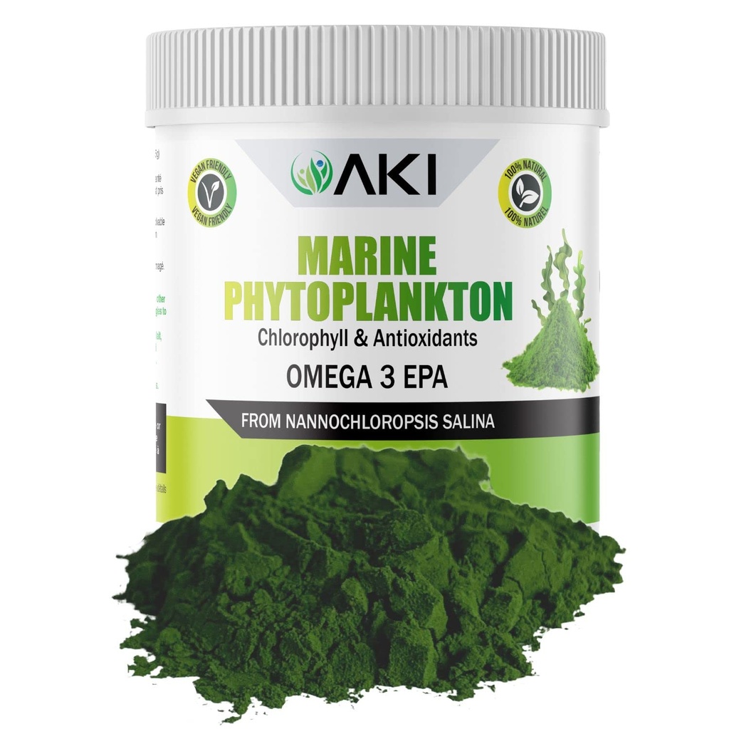 AKI Marine Phytoplanton Powder - Raw Omega-3 EPA 微型藻类 Nannocholinpsis - 植物基蛋白质,总体健康维生素 - 完整的蛋白质源,Vegan & GMO Free(2oz/57g)