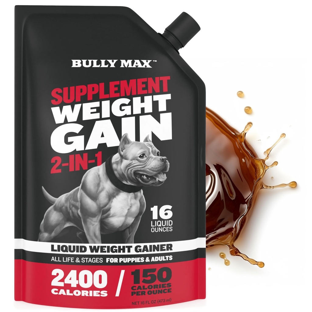 Bully Max Liquid Weight Gainer for Dogs – High Calorie Dog Supplement with Omega-3 & Whey 蛋白质 – 2-in-1 健康体重增益的多维塔明 – for Puppies & 成年狗 – 16 oz