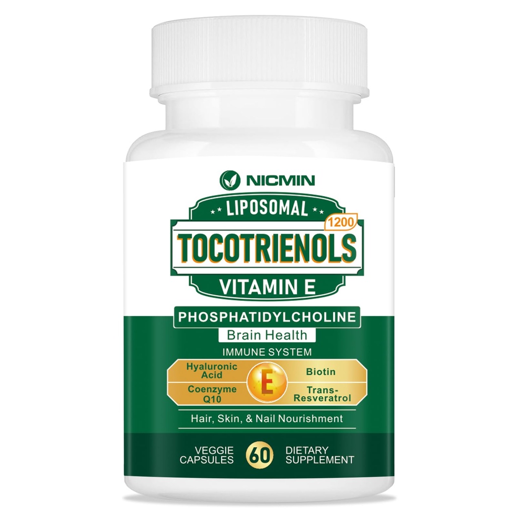 1200MG 维生素E Tocotrienols Liposomal Tocotrienols 配磷脂酰胆碱,95% 德尔塔-tocotrienols和5% Gamma-tocotrienols,高吸附心,大脑功能 60 Capsules