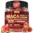 Maca Root infulled Gummys 2000 mg for Momies for Men – Sugar Free – 有机黑色,红色,黄色Maca Root Supplement Gummy Chews with Ashwagandha Ginseng & Zinc & Vegan, 非GMO, 葡萄果 Flavor, 60 Count