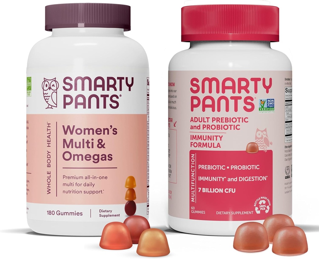 SmartyPants 妇女多维生素和亲生免疫包:Omega 3 Fish Oil(EPA/DHA),Methylfolate,CoQ10,维生素D3,C,文摘和免疫支助补编(30天供应)