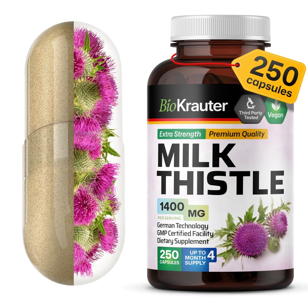 BIO KRAUTER→ Liver Cleanse & Detox的牛奶硝酸盐补充剂 - Pure Vegan Milk Tedle 提取 1400 mg / service Сtains Silymarin - 250 capsules, 125天供应,非GMO