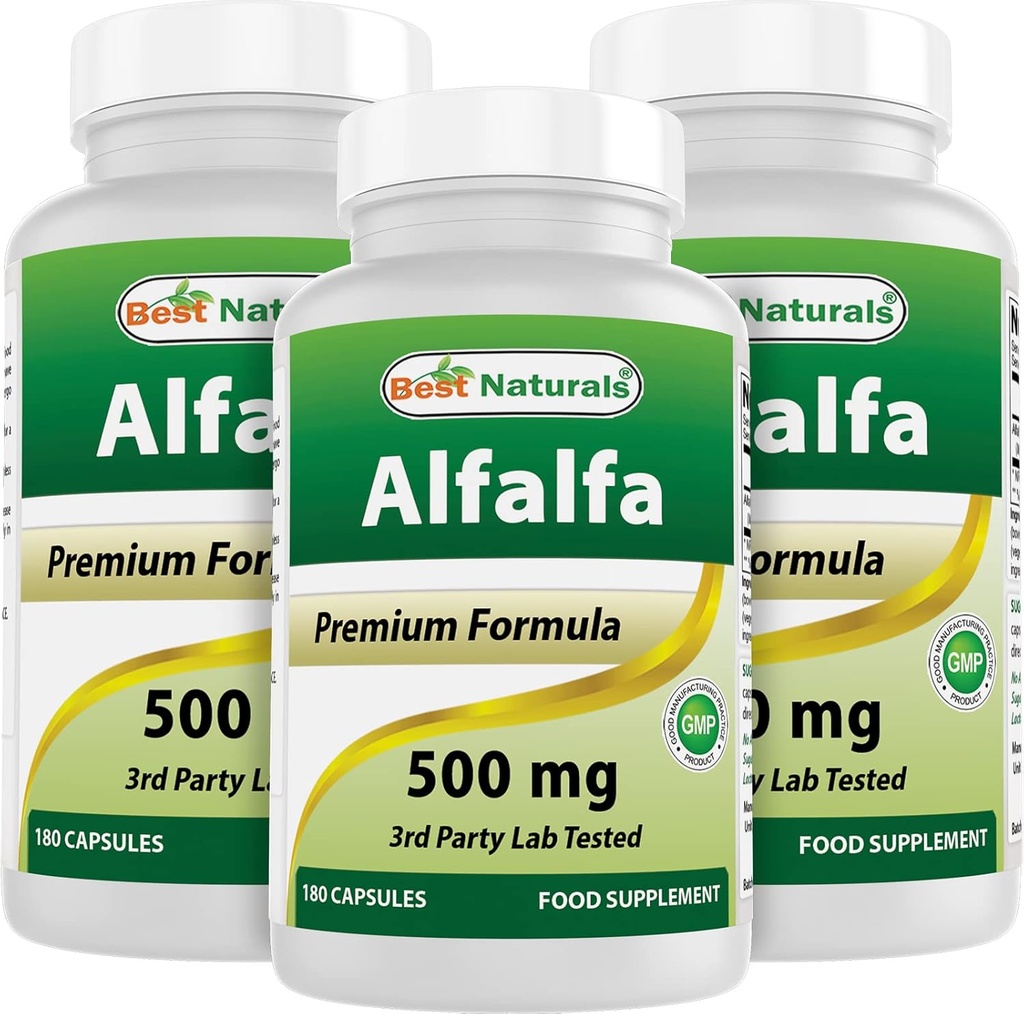 Best Naturals Alfalfa Green Super Food 500 mg 180 Capsules (180 Counter (Pack of 3)) (英语).