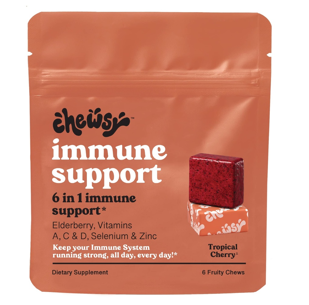 Chewsy - 6-in-1 Immune 支持果实 配有老莓的果汁 - 维生素C,A和D,锌和硒 - 个人包装 - 6天供应