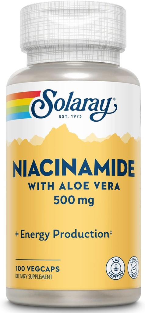 SOLARAY Niacinamide 500 mg 维生素B-3 能源代谢、循环、神经和皮肤健康支持,100 CT