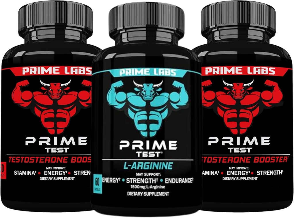 Prime Labs Prime Test (2 Pack) + L Arginine Nitric Oxide (60 Counter) (英语).