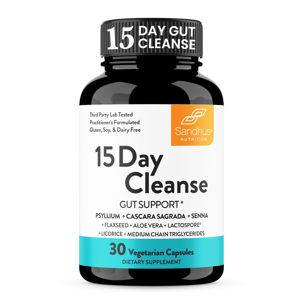 桑德胡的15天Gut Cleanse Colon Detox for Women & Men|支持Colon Clean Cleanning & Detroductive Health| Senna, Cascara Sagrada, Psyllium Husk & Probiotics| 30 Capsules 饮食补充,15天供应