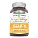 配有生素补充剂的Turmeric Curcumin & Ginger 配有: 2250 Mg 90 Veggie Capsules 配有: Non-GMO 配有: Gluten Free | 配有:美国制作