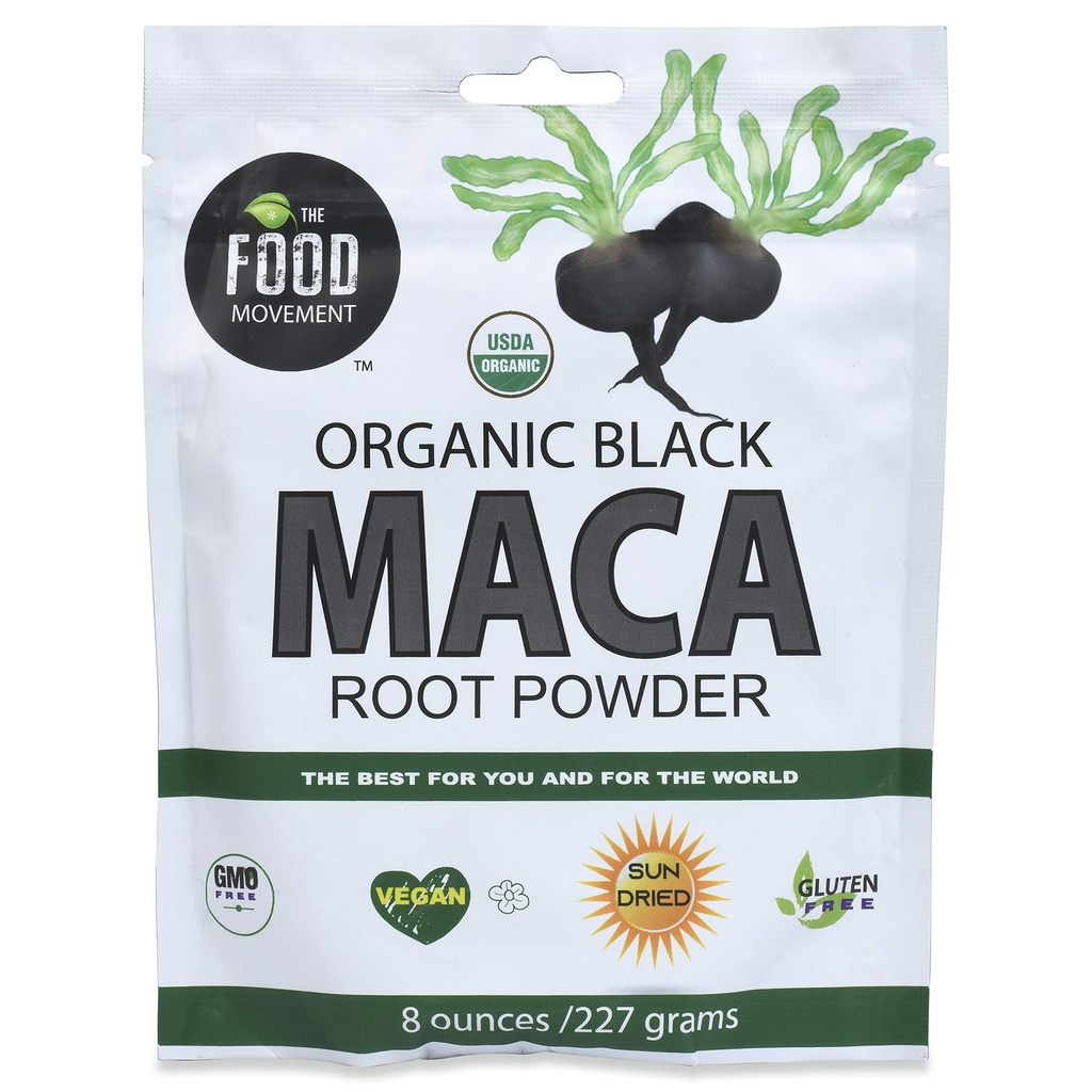 食品运动公司 Black Maca 8 oz Raw Food Powder - 有机,非GMO, Vegan, Gluten Free- Black Maca Root 补充全体健康