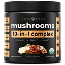 NutraChamps 有机蘑菇粉 - 10in-1 复合体 - 蘑菇补充粉 - 记忆,焦点和免疫支持- 8oz(8.0 OZ,蘑菇混合体)