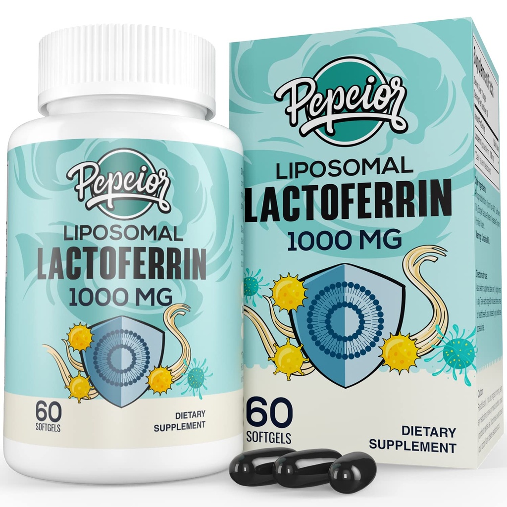 Liposomal Bovine Lactoferrin 1000毫克 -- -- 高吸收 -- -- 用于铁吸附和免疫功能 Lactoferrin 成人补充剂,60软胶