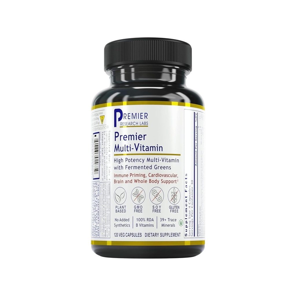 Premier Research Labs 多维他命 - Immune, Brain and Heart Support + 配有预生和后生素 + 维根 Capsules for Men and Women. Gluten & Soy Free - 120 植物源顶盖