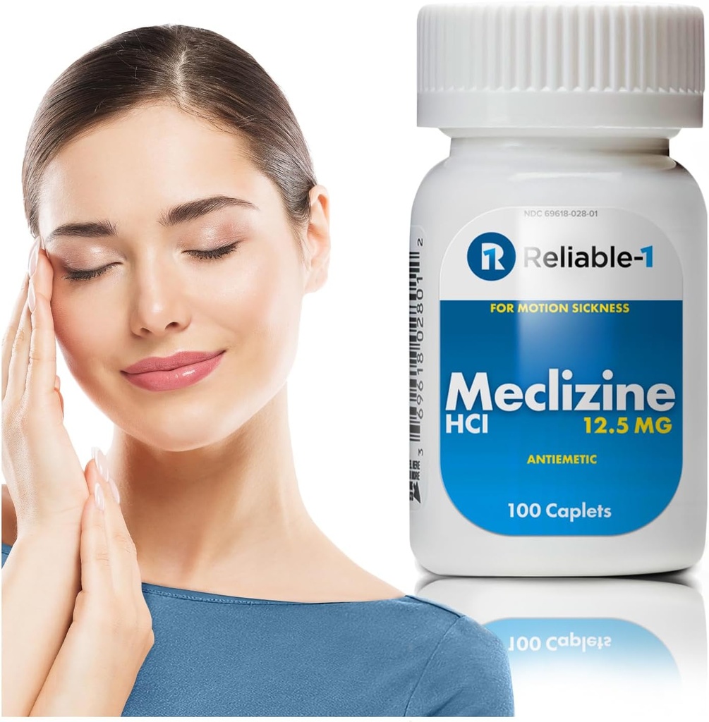 可靠的1个实验室 Meclizine HCL 12.5 mg Caplets - 防止恶心、呕吐和运动疾病引起的头晕(100个Caplets,1瓶)