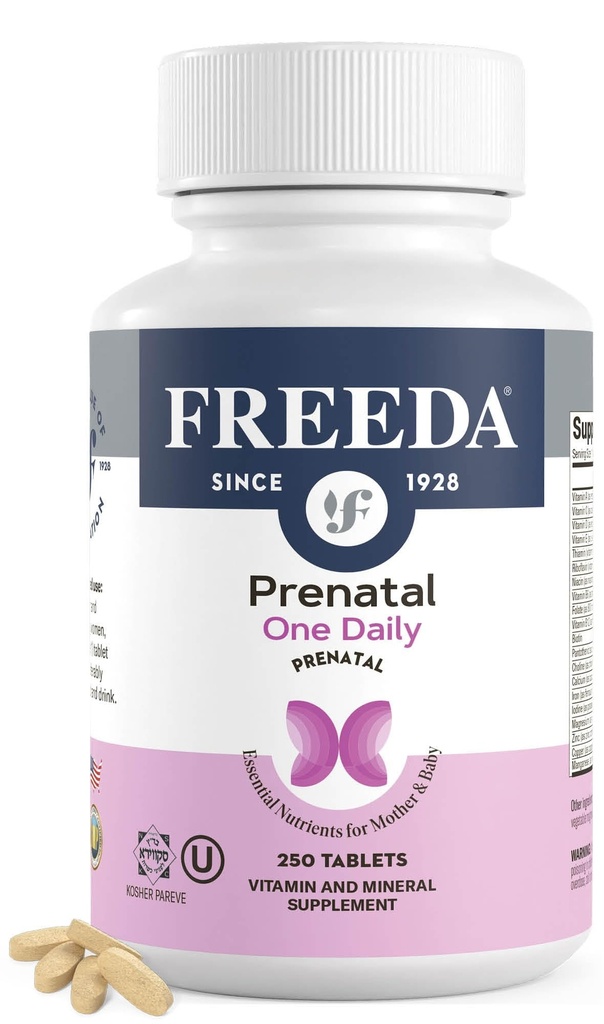 FREEDA 产前维生素 - Kosher 产前维生素 - 产前维生素有铁,产前维生素酸,胆碱,维生素D - 每日一次产前多维生素支持孕妇和哺乳期妇女(250)