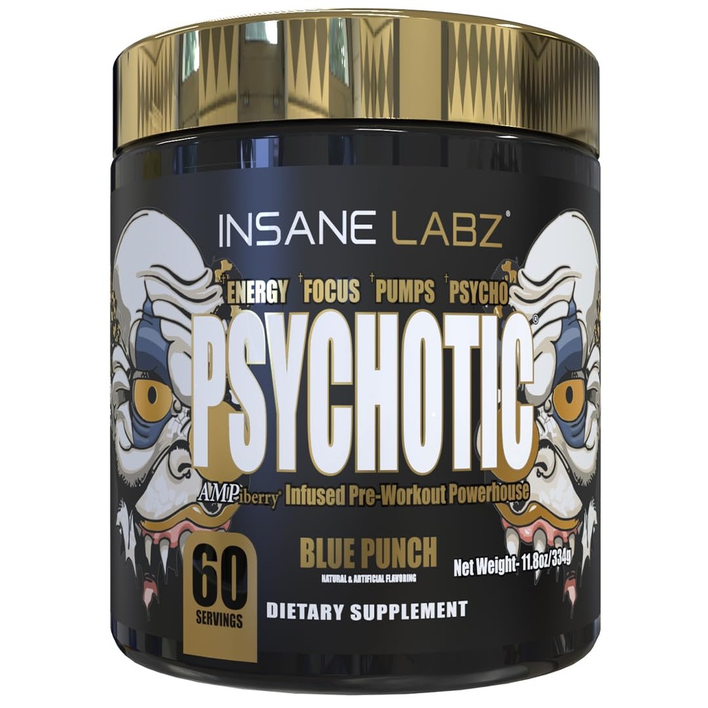Insane Labz 精神金刚,高兴奋剂预研粉,极持久能量聚焦,泵和耐力与Beta Alanine,DMAE Bitartrate,NO Booster(60 services,Blue Punch) 相继出现.