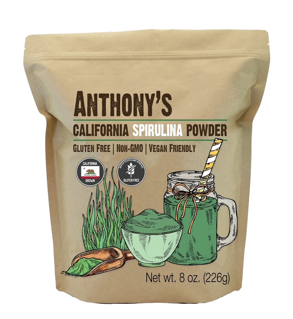 Anthony's California Spirulina Powder, 8 oz, 美国产品, Gluten Free, 非转基因生物