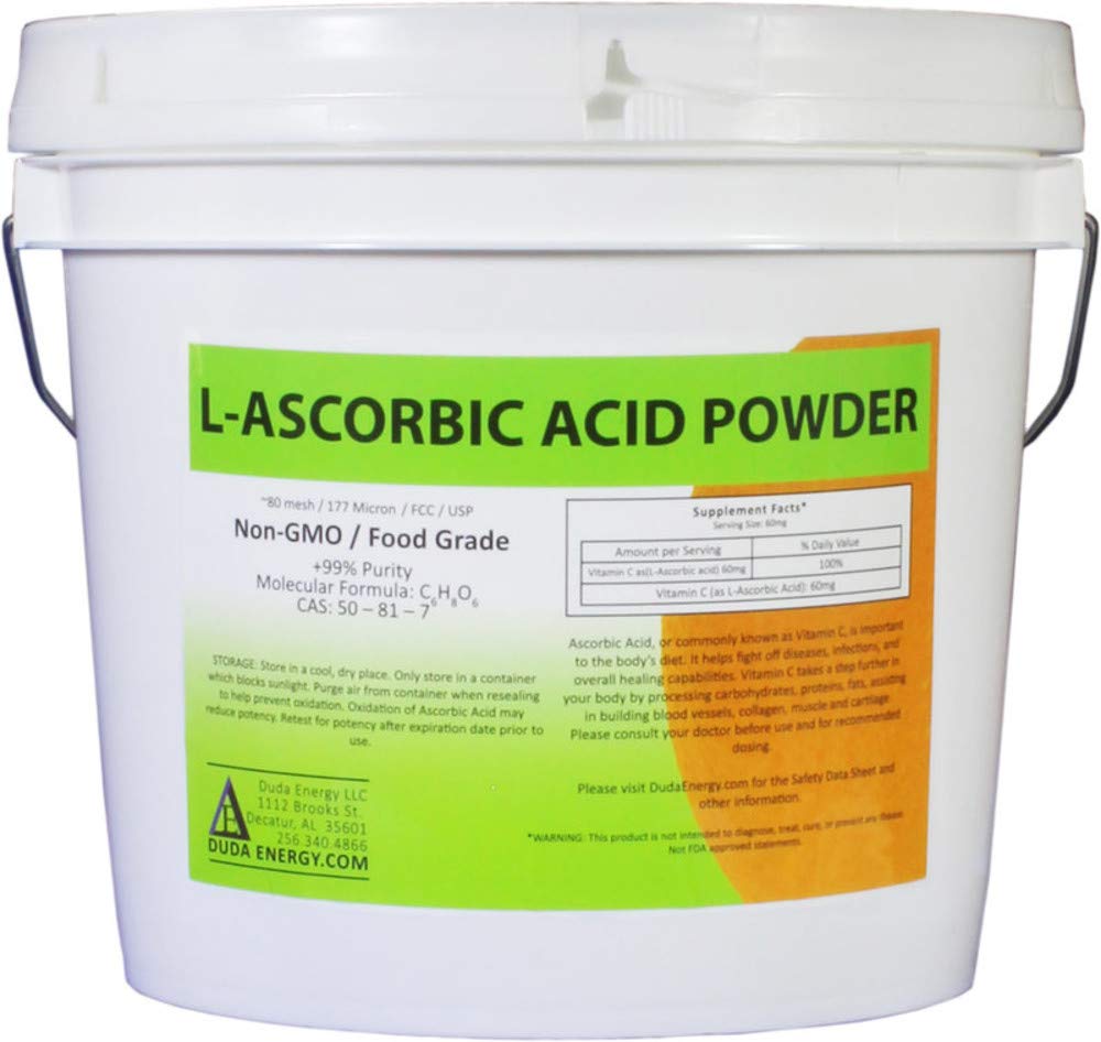 Duda Energy asc8p L-Ascorbic酸粉 99+%食品等级 USP36/BP2012 天然发酵的纯白晶体 C, 8 磅.