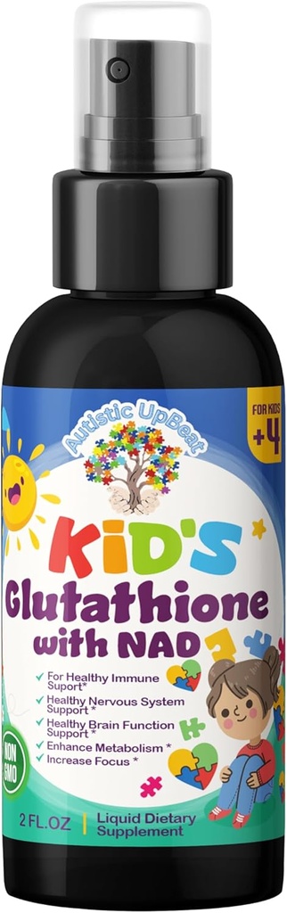 自闭症 UpBeat: Kid's Glutathione with NAD Spray – 60 services,抗氧化剂,免疫支持,能量促进器,细胞健康,解毒,脑功能和认知支持,易用
