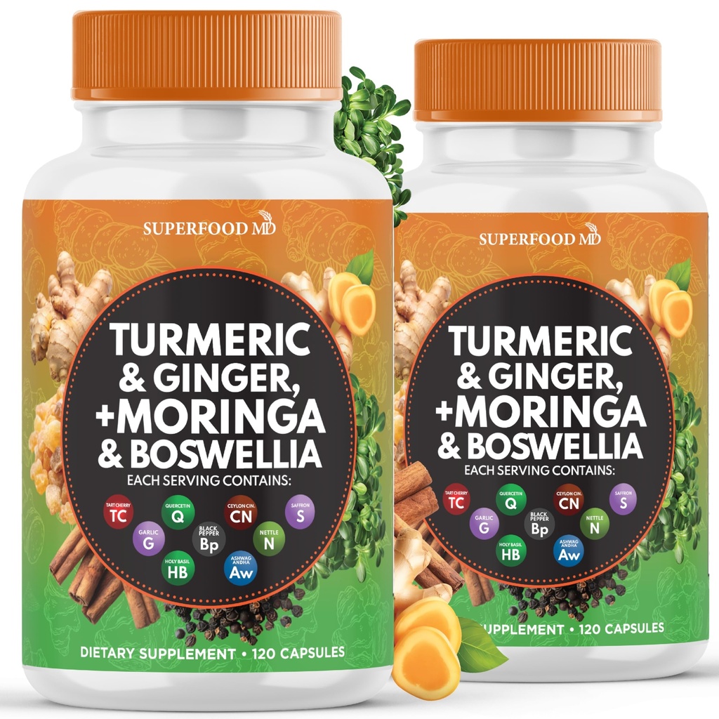 Turmeric Moringa Supplement QQ 姜,博斯韦利亚,沙弗龙,圣巴西尔-联合支持 锡兰桂花的男女 Quercetin,塔尔特樱桃-240 Counter