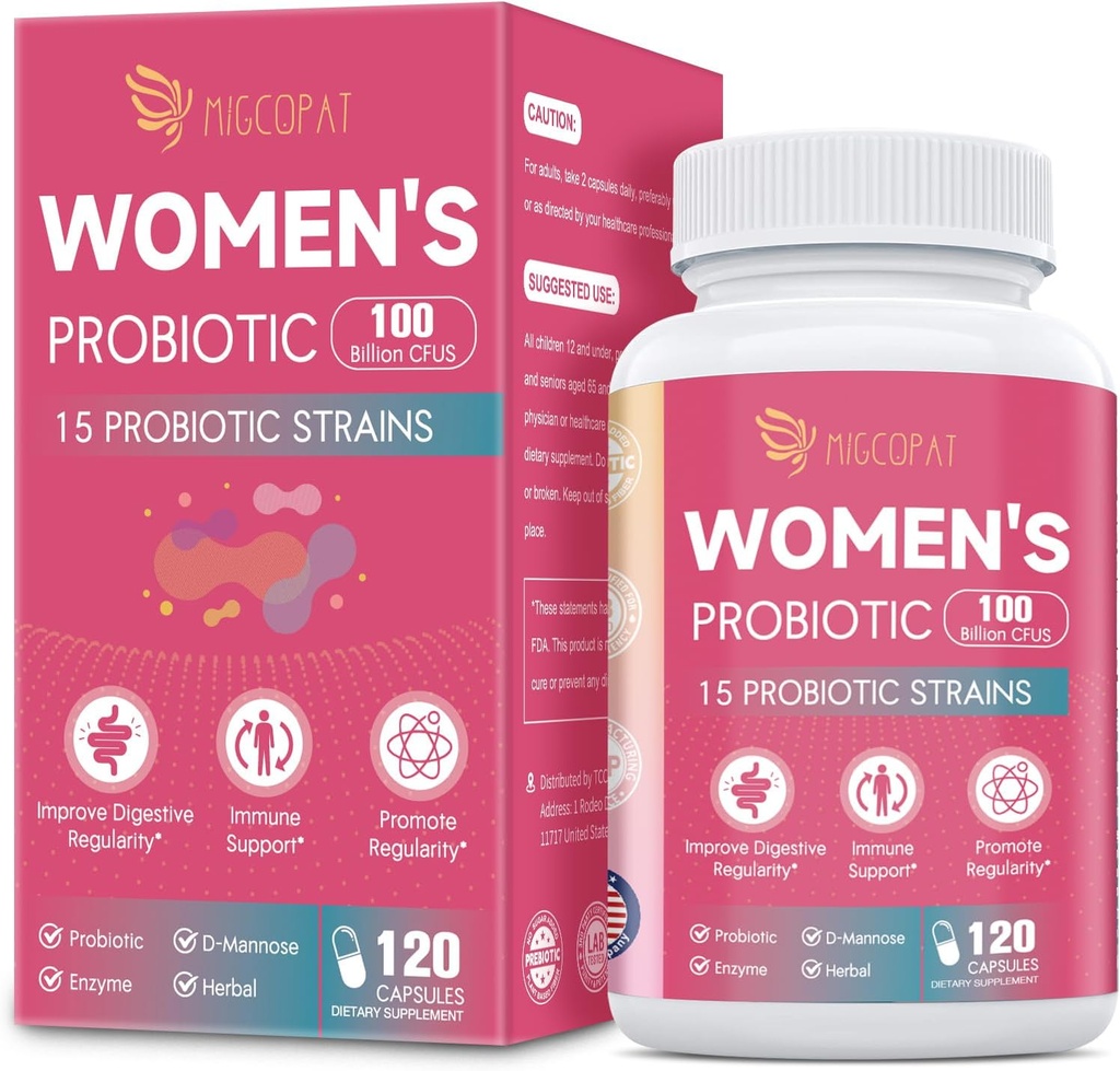 妇女抗生素、100亿CFU妇女抗生素、消化酶、D-Mannose和Cranberry提取用于免疫支持、阴道和尿道健康、消化平衡 -- -- 120卡普尔