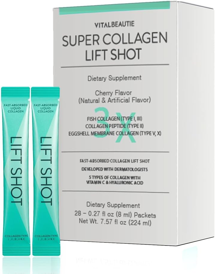 VITALBEAUTIE 液态胶合物用于妇女, 超Collagen 升降镜头 - Premium Multi Collagens Peptides I, II, III, V, X 1500mg with Hyaluronic, Vitamin C, 第三方认证, 高吸收
