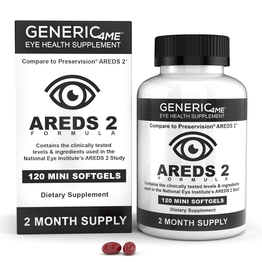 AREDS 2 软Gels,500 mg维生素C,400 IU维生素E,10 mg Lutein,2 mg Zeaxanthin,80 mg锌,2 mg铜 - 支持眼部健康 - 120 mini SoftGels(两个月供应)