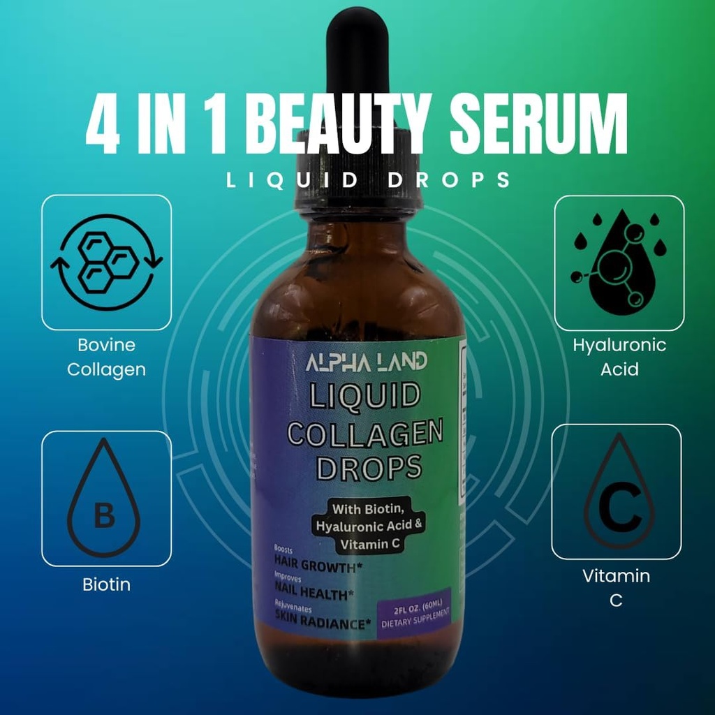 液态Colagen - Hyaluronic Acid, Biotin,维生素C,皮肤水分,毛发生长,直肠强度 - 抗衰老美女血清补充剂(Drop Form)