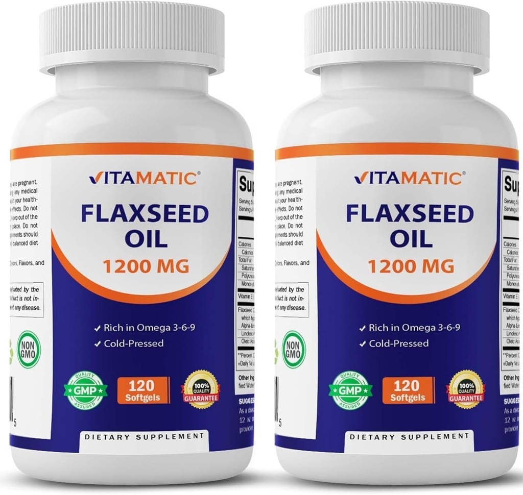 维生素2 Pack Flaxseed Oil 1200 mg 120 来自冷压Flax Seed - 675 mg ALA Omega 3脂肪酸 改善心脏健康