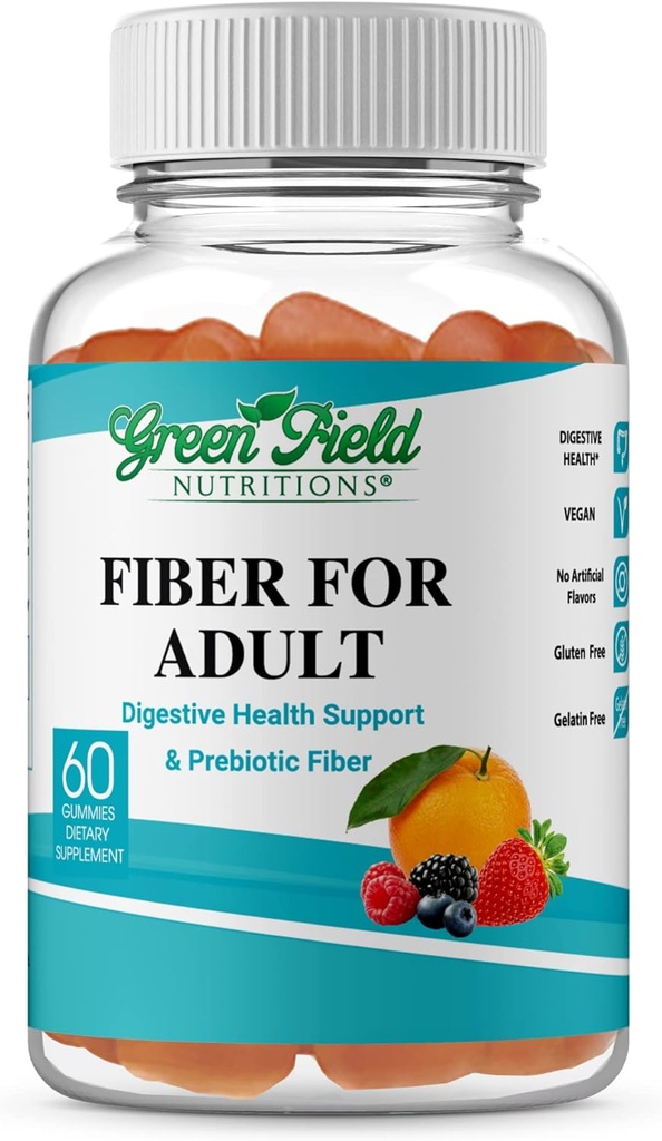 绿地营养:早生可溶性Chicory成人的Halal Fiber Gummys 用于消化和古特支持,Immune支持,非GMO,Gelatin Free,Gluten Free 60 Counts,Halal维生素