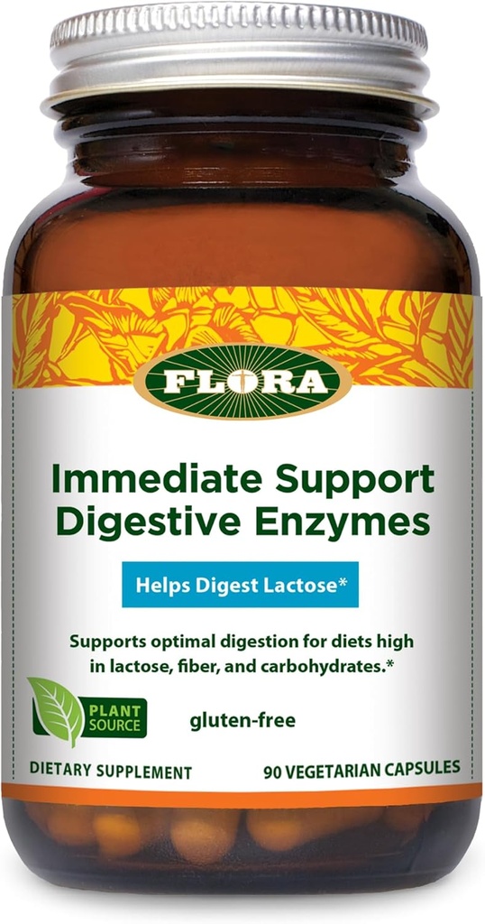 Udo's Choice Flora - 即时支持消化酶 - 支持乳糖消化,Bloating, Heartburn & Gas - 包含7酶 - Gluten - Free - 90 维基百科 Capsules