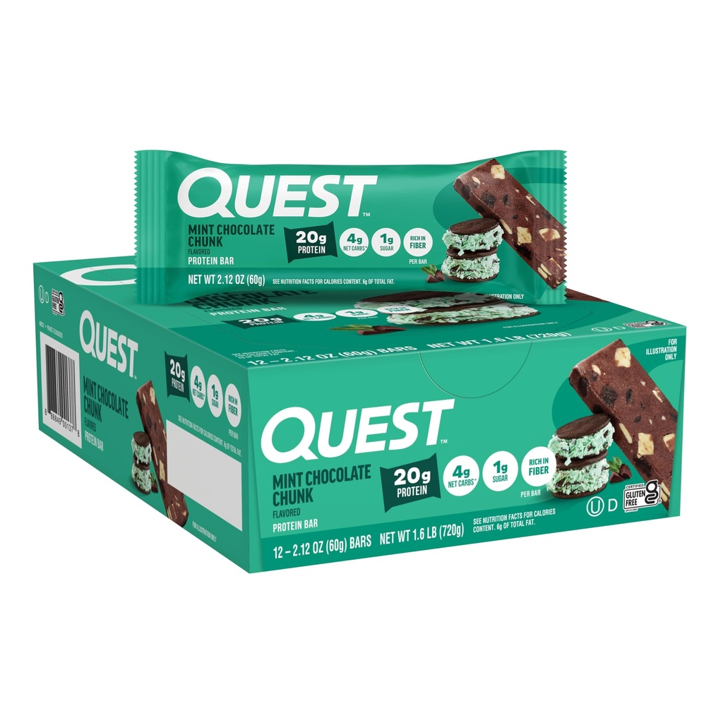 精选营养薄荷巧克力春克蛋白棒,20g蛋白,1g糖,4g Net Carb,Gluten Free, Keto Friendly, 12 Counter