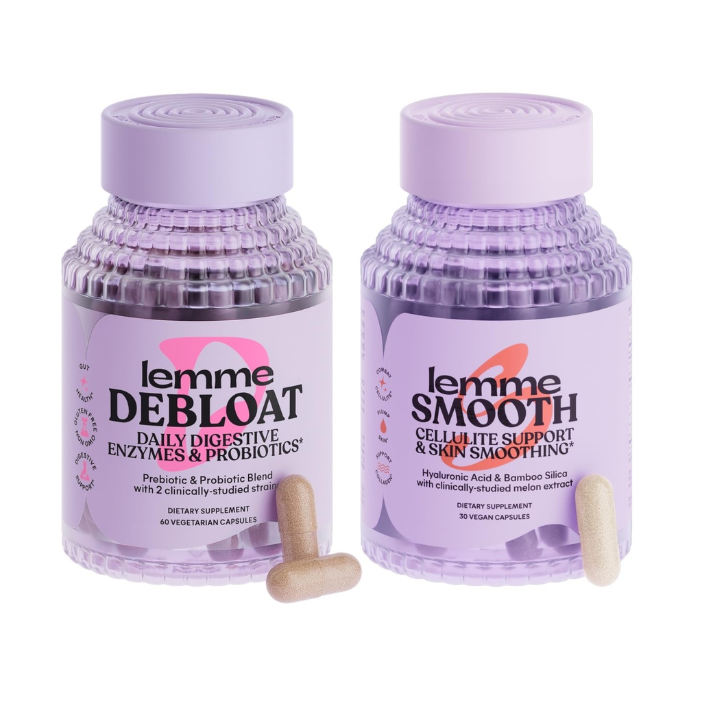 Lemme Debloat 和 平滑套装 - 预生、 亲生和消化酶 Capsules for Bloating & Gas Relief, 减少纤维化、 Plump 皮肤、 平滑纤维化