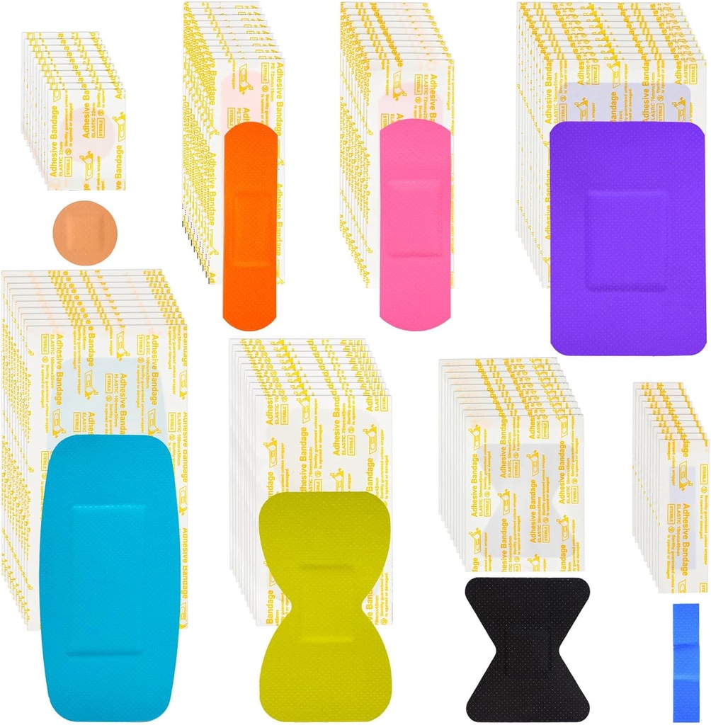 Lounsweer 720 Pcs Variety Bandages 包 各种大小的指尖 Bandages防水 Bandages Breathable Adhesive Bandages Bulk 急救伤者护理散列(病毒颜色)