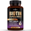 新AGE Biotin Collagen Keratin Hyaluronic Acid - 50000mcg 男女毛发生长维生素,钉子,毛发,皮肤维生素和带有维生素E Folic酸南瓜种子的DHT阻塞剂 - 90 Counter
