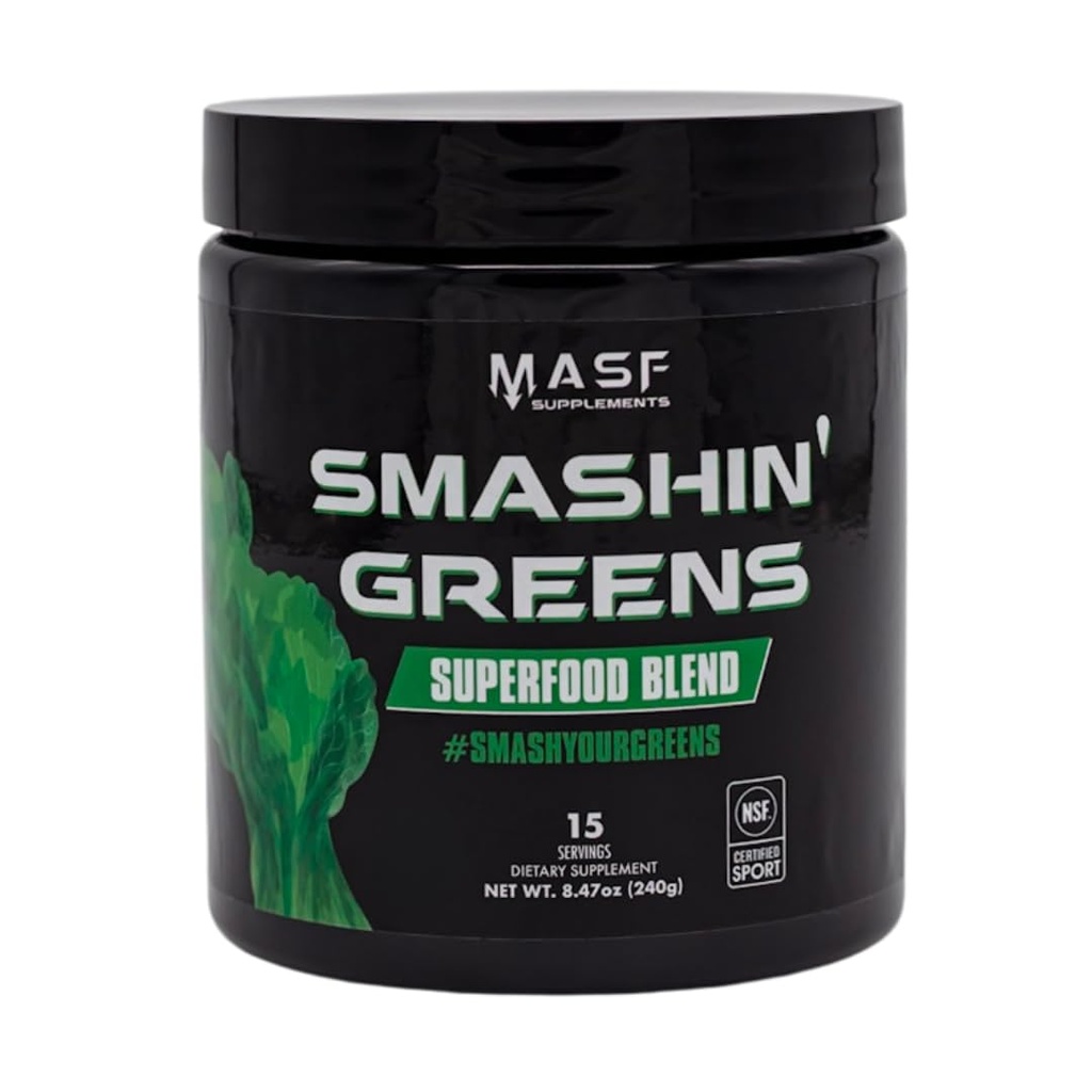 MASF 补充 Smashin's Greens Superfood Organical Blend - 15 services - boost Energy, 免疫支持, 与有机小麦草, Spiruina, Chlorella - NSF 认证的消化健康