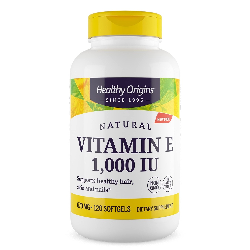 健康原产地 维生素E,1000 IU(天然) 混合 Tocopherols - 维生素E补充剂 - Gluten-Free & Non-GMO Skin, Hair & Nails 维生素 - 120 Softgels