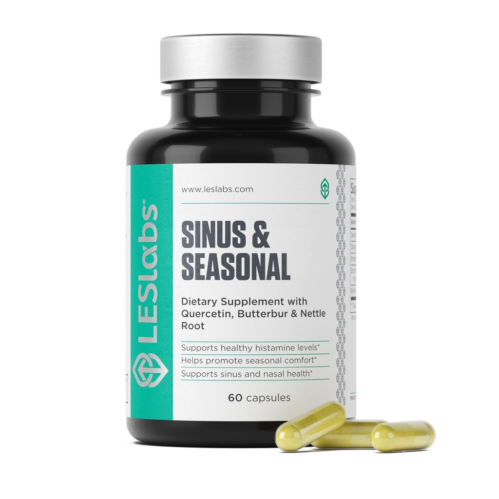 LES Labs Sinus & seasonal – Sinus Relief,鼻部健康,平衡组织胺反应,清肺与呼吸卫生 – Butterbur, Quercetin, Nettle Root & Bromelain – 非GMO 补充 – 60 Capsules