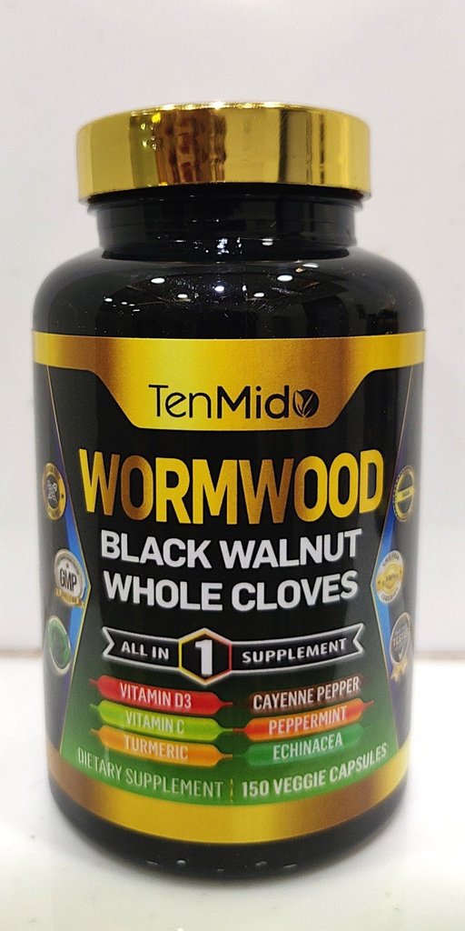 Wormwood Capsules 男女补充,10in1 配黑胡桃,全衣,Turmeric, Cayenne Pepper & More - 消化性,免疫支持 - 营养丰富 - 150 Capsules
