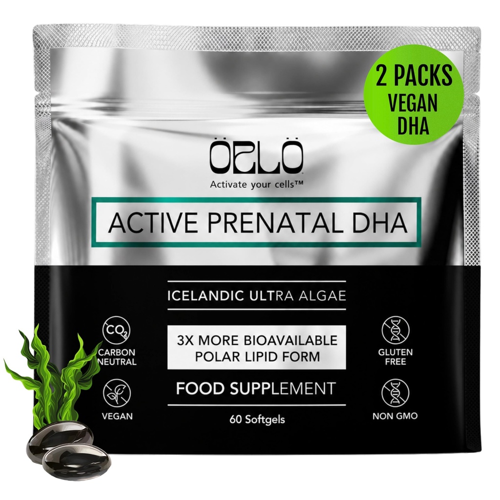 Orlo Prenatal DHA - 产前 DHA Omega 3 补充 - 三强 Omega3s - Vegan DHA & EPA Algae Omega-3 油 - 支持孕期和哺乳期的大脑发育(120个小型软胶)