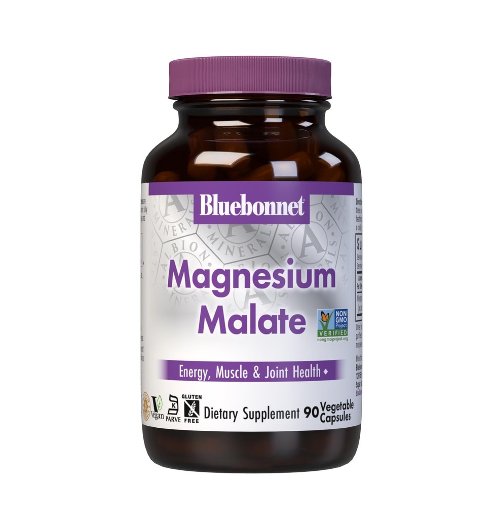 蓝本网 营养 Magnesium Malate Vegetable Capsules - 支持能量,肌肉和联合健康 - 非GMO, Vegan, Kosher认证, Gluten-Free, 90 Counter