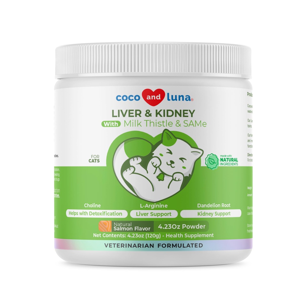 猫的牛奶酸盐 - 4oz Powder - 天然活物补充剂 - 具有Same and L-Arginine - Detox,肝脏支持,促进活物健康功能,肾脏支持