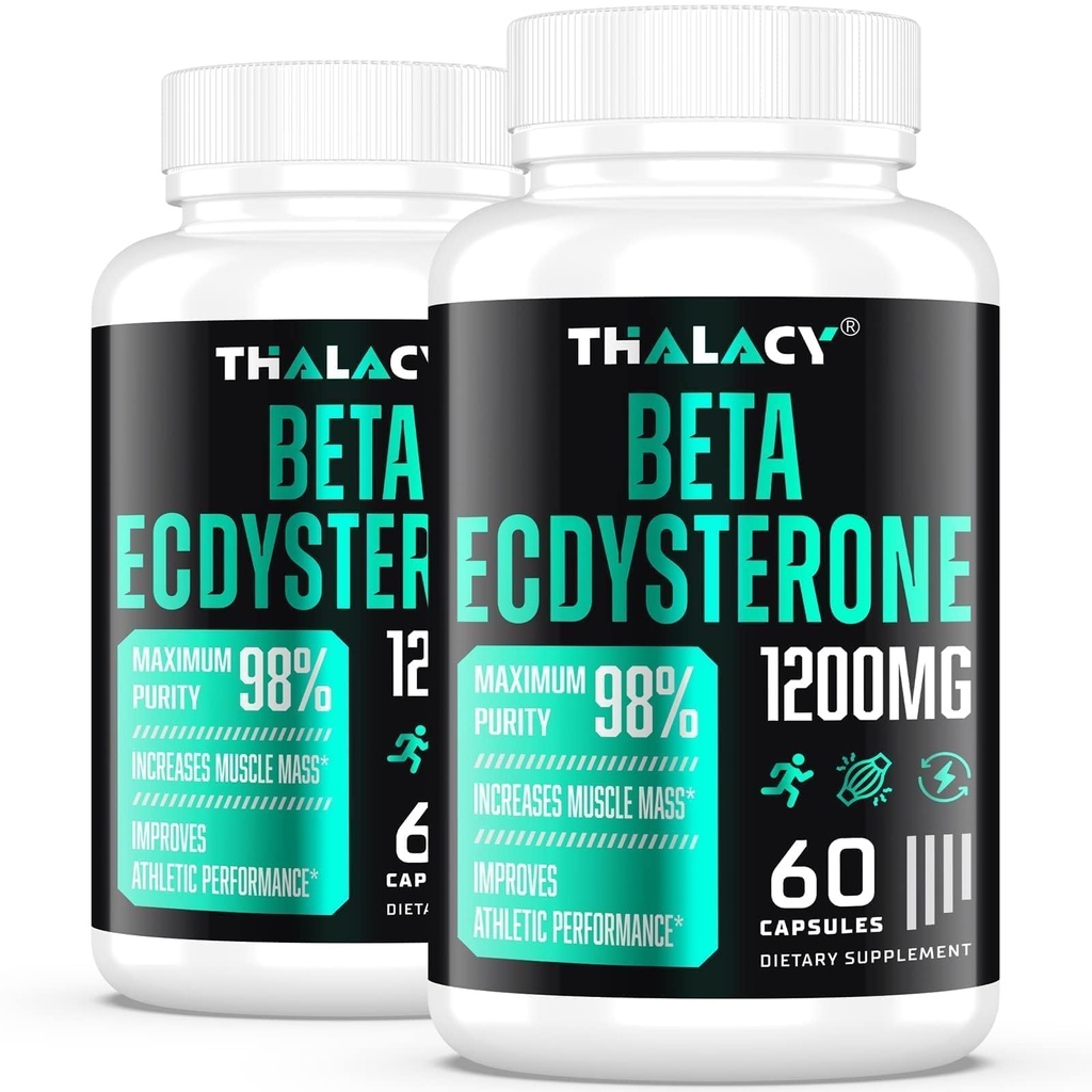 1200MG Beta Ecdysterone 补充品,对精益肌肉弥撒,运动性能和强度的最大纯度 Ecdysterone 补充品,120 Capsules