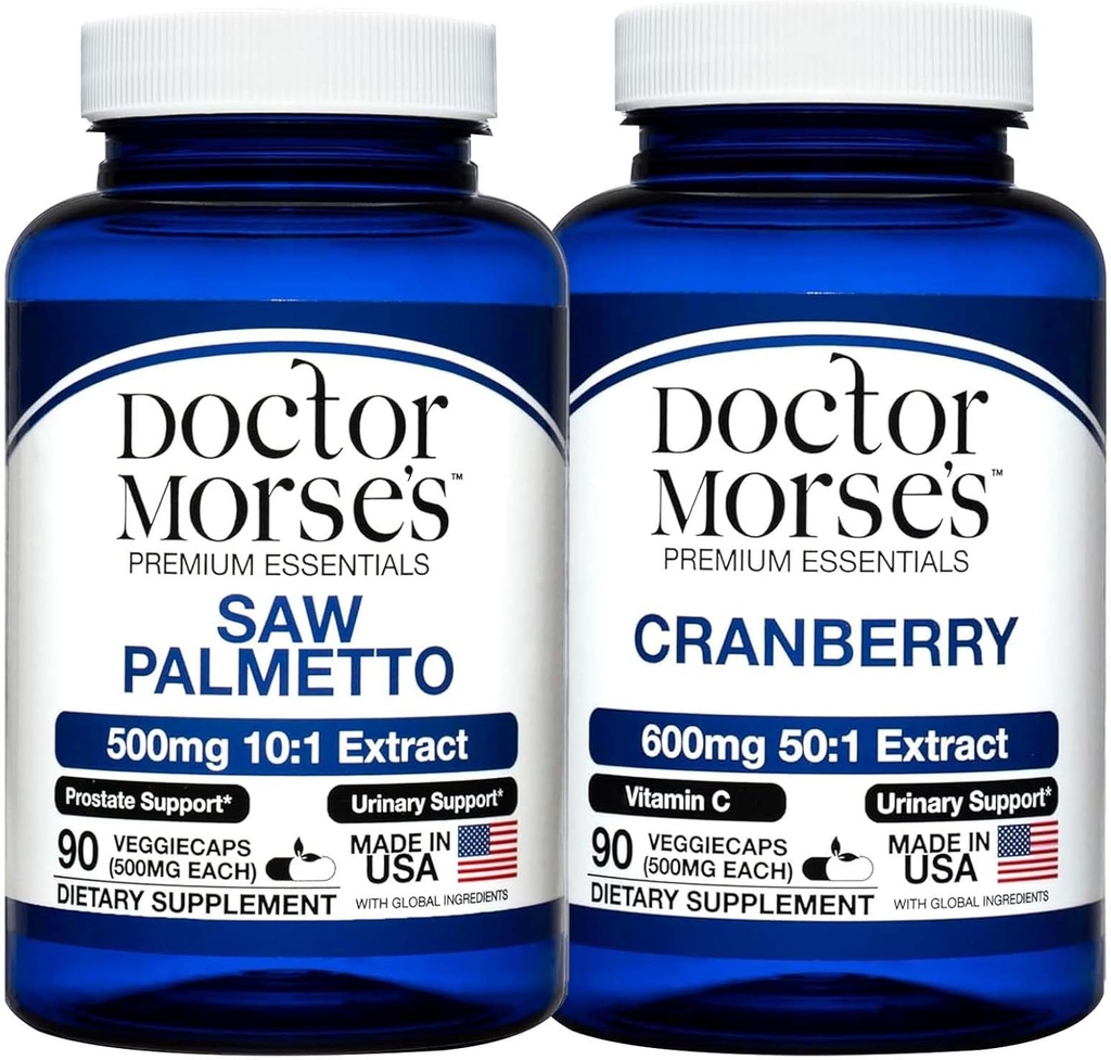 Morse医生的Saw Palmetto 5000mg & Cranberry 3000mg Bundle -- -- 前列腺保健、尿道切克支助和男女总体健康,FDA-注册,NSF-认证90 Capsules