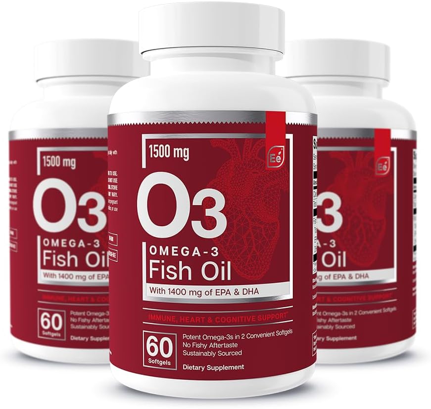 Omega-3 鱼类石油补充剂,配有EPA & DHA → 脂肪酸用于免疫,心脏和认知支持 → 60 Softgels (3-Pack)