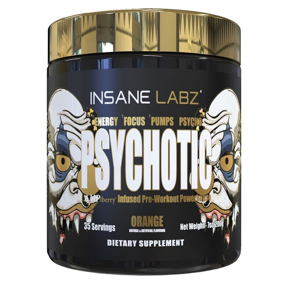 Insane Labz 精神金刚,高兴奋剂预研粉,极持久能源聚焦,泵和耐力与Beta Alanine,DMAE Bitartrate,NO Booster(35 services, Orange) 超强电磁器 超强电磁器