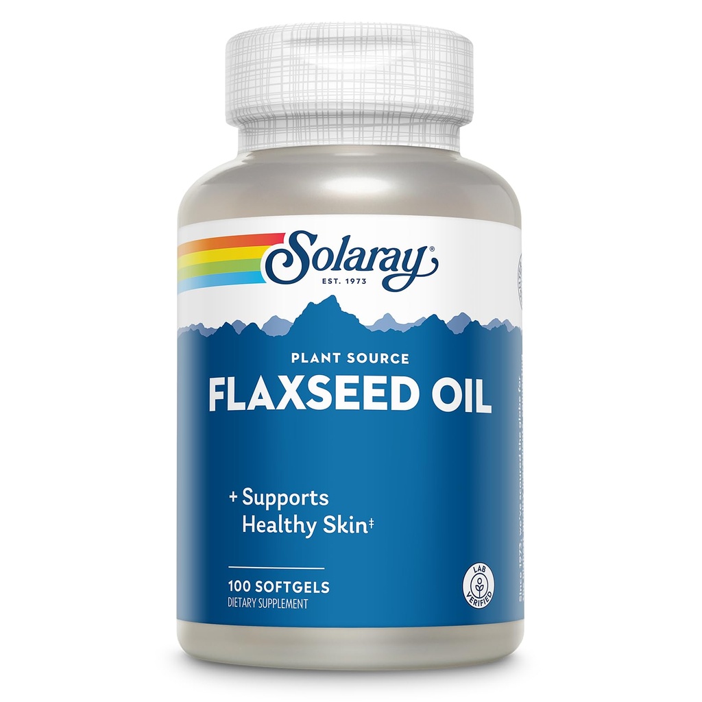 SOLARAY Flaxseed Oil 3000 mg配Omega 3 6 9,Flax Seed Softgel for Skin Health, Triple Omega 补编, Non-GMO, Gluten Free, Lab 验证 - 60天保证 - 33 services, 100 Softgels